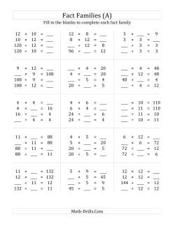 multiplication fact family worksheet 3rd grade