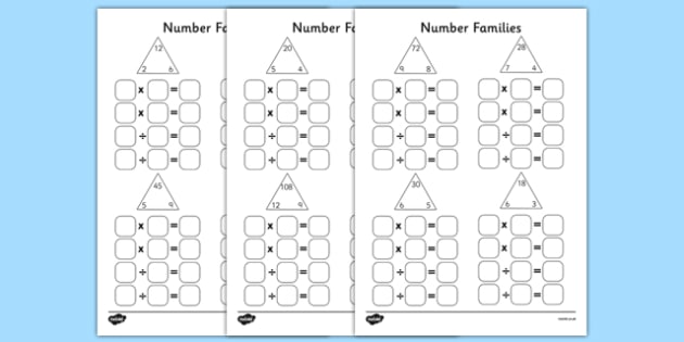 multiplication fact family worksheet