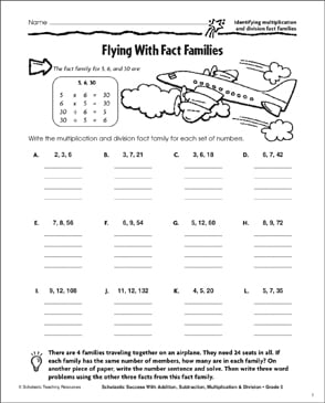 multiplication fact family worksheet