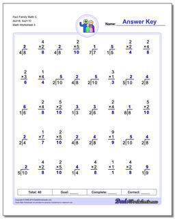 multiplication fact family worksheet