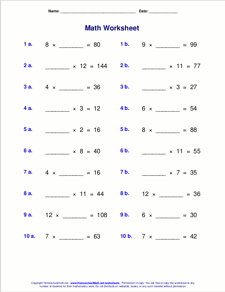 multiplication facts worksheet generator free