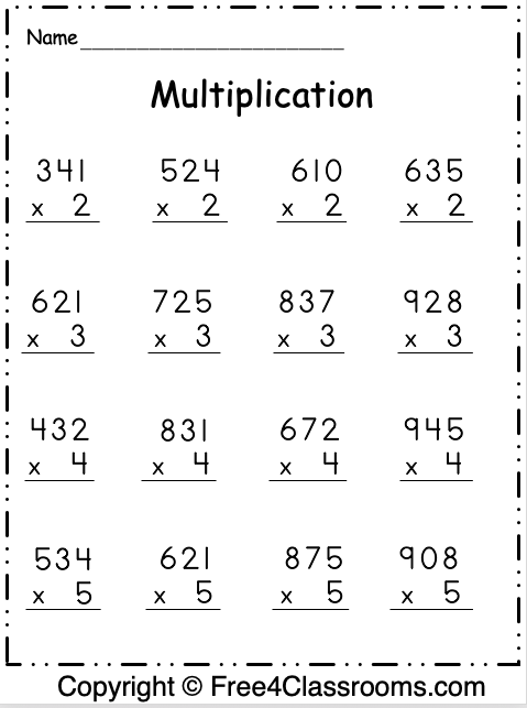 Free Multiplication Worksheet - 3 Digit by 1 Digit - Free ...
