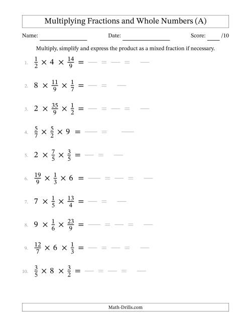 Multiplying Proper and Improper Fractions and Whole Numbers (3 ...