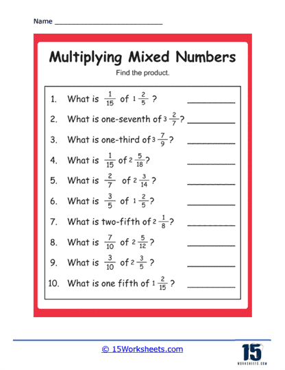 multiplication fraction whole numbers worksheet