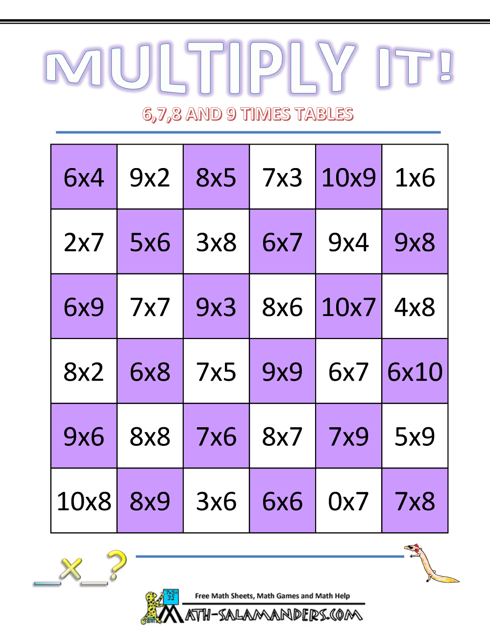 multiplication game worksheet