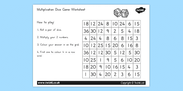 Multiplication Dice Game Worksheet (teacher made) - Twinkl