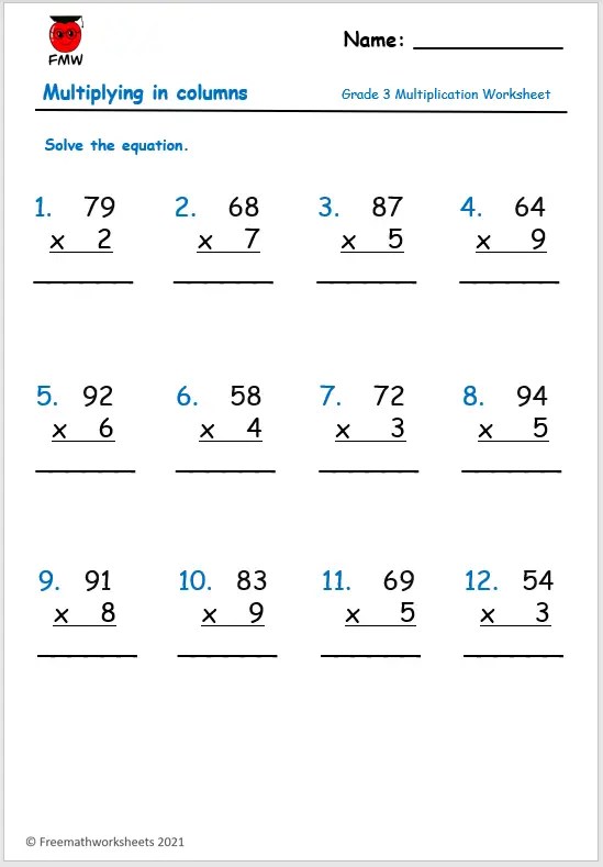 Grade 3 Multiplication Worksheets | Free Worksheets | Printables