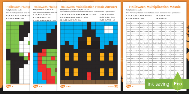 Halloween Multiplication Mosaics Worksheets (teacher made)