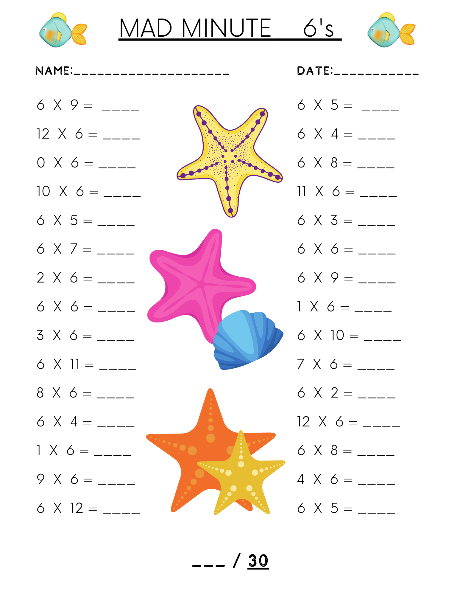 Multiplication Mad Minutes- Under the Sea - Beaches and Reads