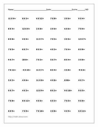 Free Times Tables Worksheets