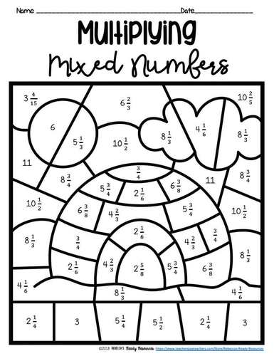 Multiplying Mixed Numbers Color by Number-Winter Theme | TPT