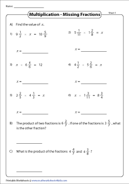 Multiplying Mixed Numbers Worksheets