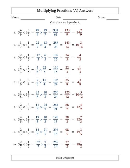 Multiplying Two Mixed Fractions with All Simplification (Fillable) (A)
