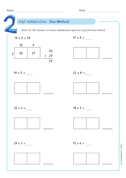 Box method multiplication worksheets PDF | Partial product ...