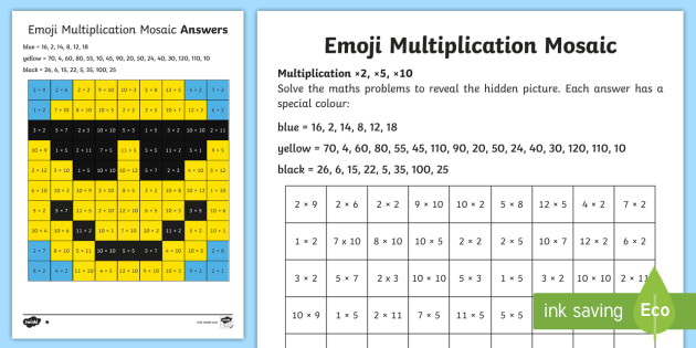 2, 5 and 10 Multiplication Mosaic Worksheet / Worksheet -