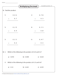 Multiplying Decimals Worksheets