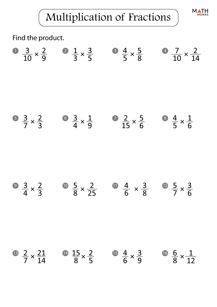 multiplication of fractions worksheet