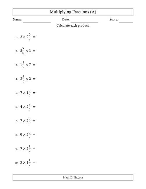 multiplication of mixed numbers worksheet