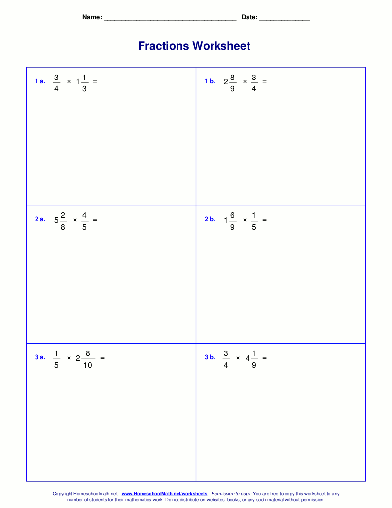 Worksheets for fraction multiplication