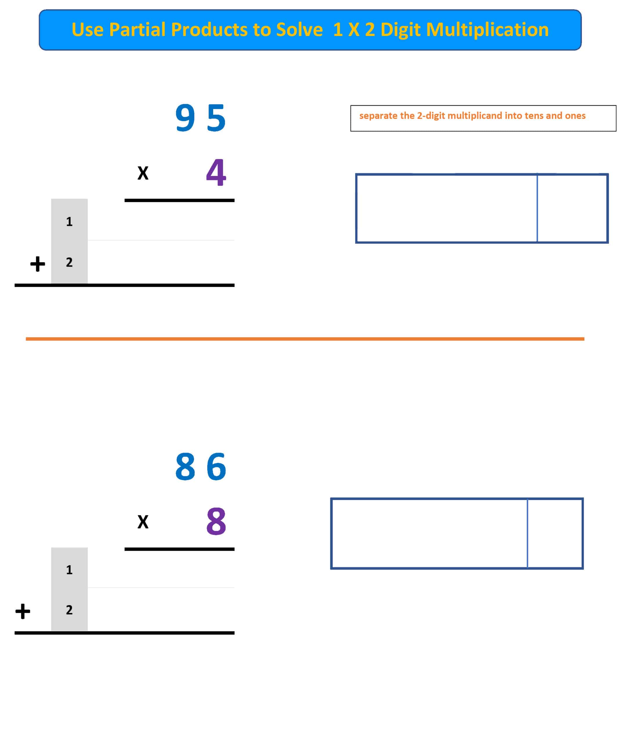 Partial Products 1 x 2 Worksheet 3 - Mr. R.s World of Math
