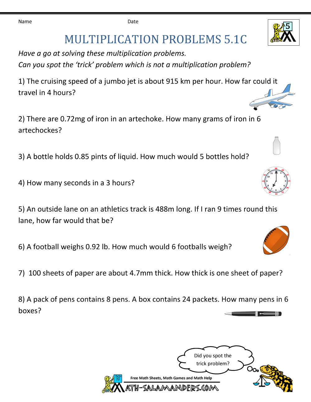 Multiplication Problems Printable 5th Grade
