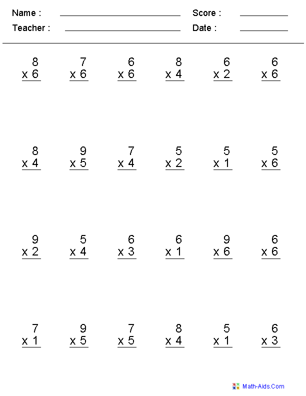 Multiplication Worksheets | Dynamically Created Multiplication ...