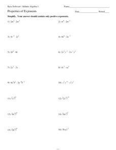 multiplication properties of exponents worksheet