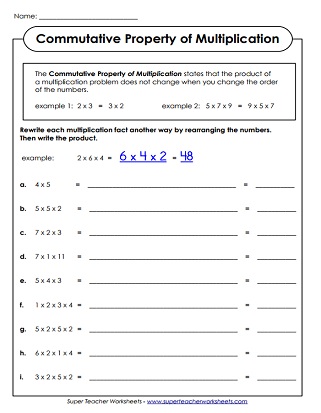 Properties of Multiplication Worksheets