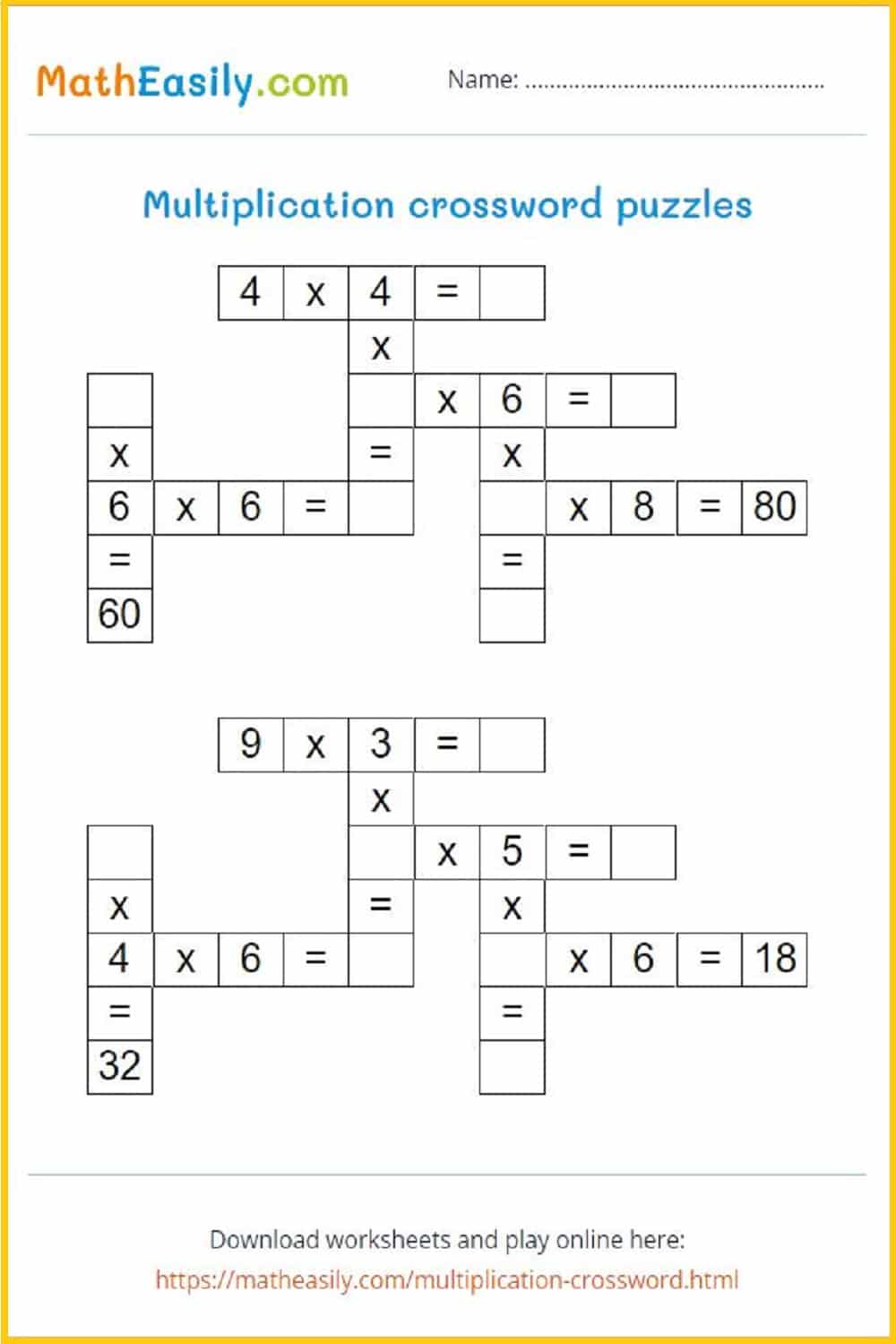 Math division puzzles ONLINE + Printable