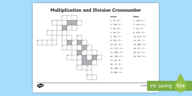 Division &  Multiplication Crossword | Multiplication Puzzle