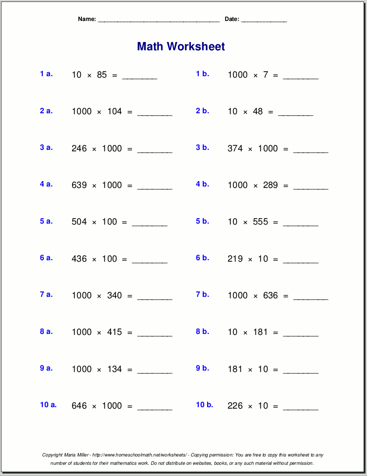Grade 5 multiplication worksheets