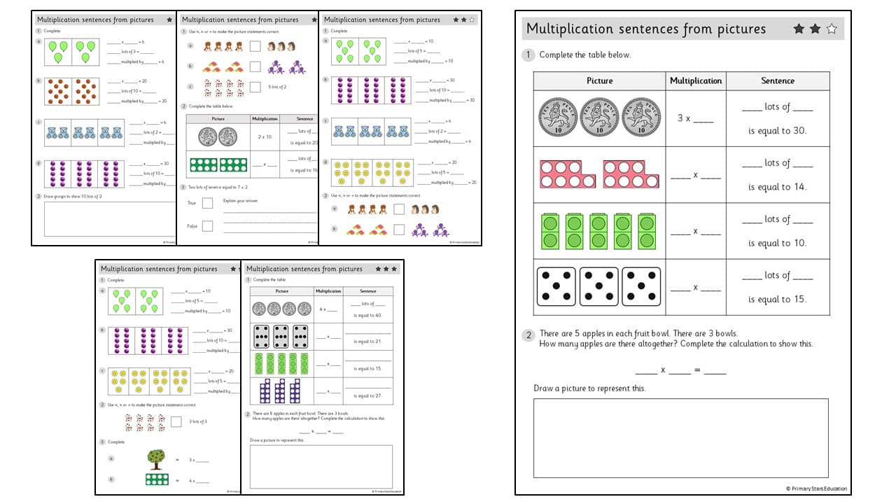 multiplication sentence worksheet