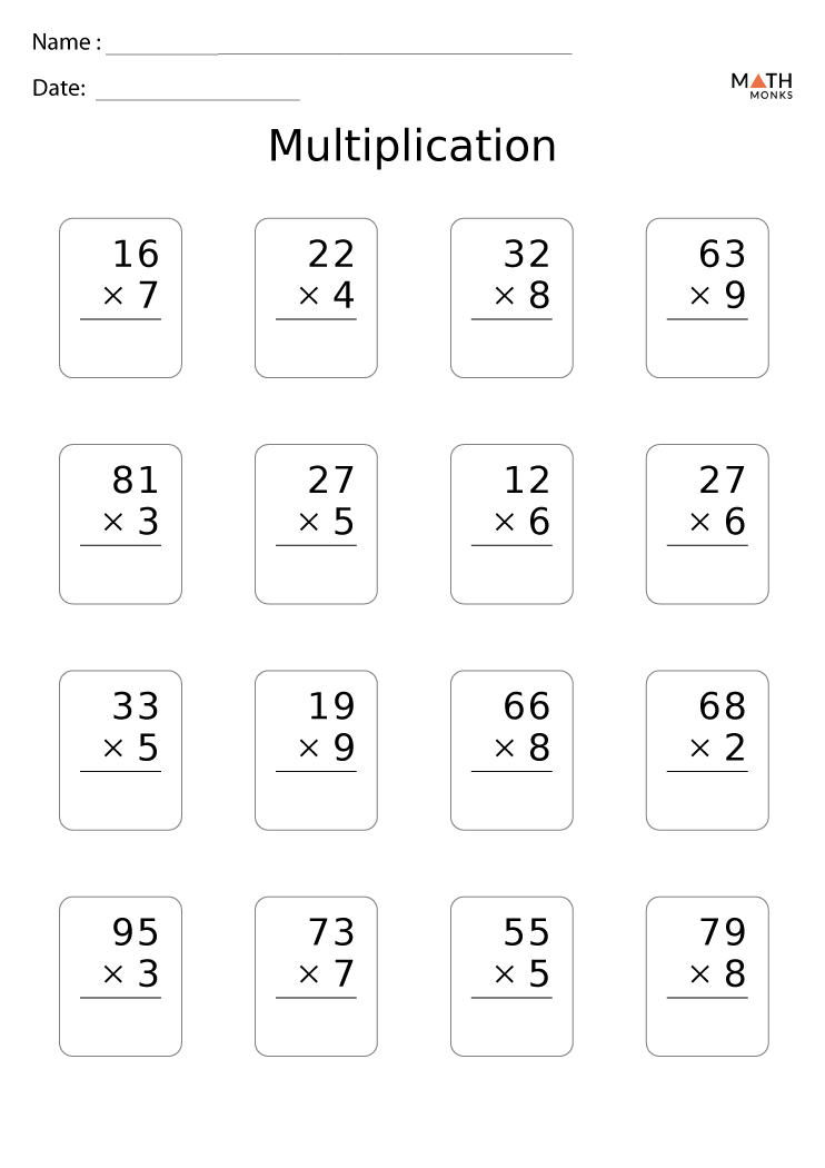 Multiplication Worksheets Grade 3 with Answer Key