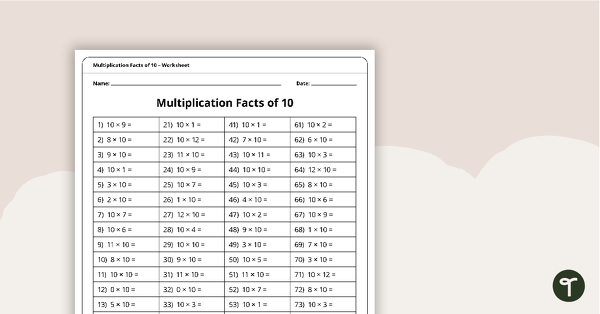 Multiplication and Division Speed Drill Worksheets - Facts of 10 ...
