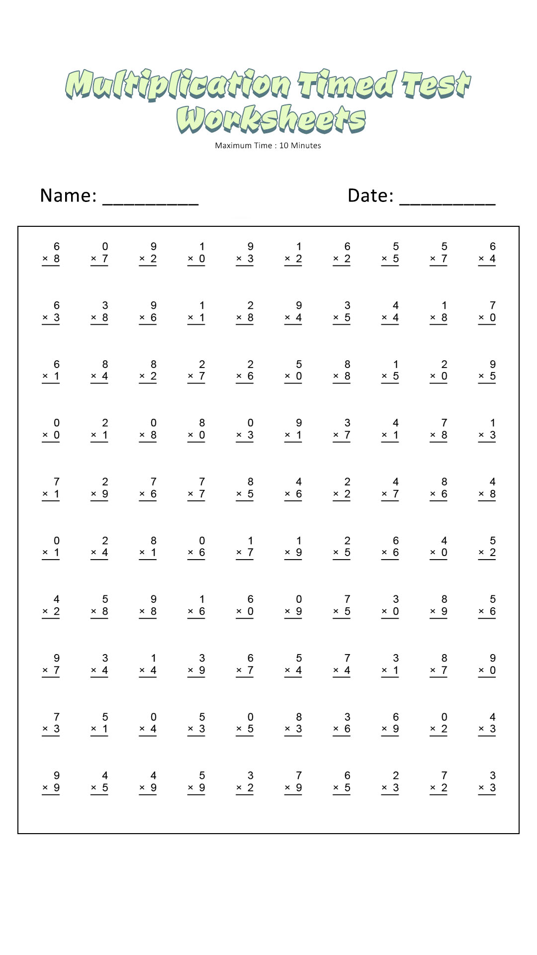 19 Timed Multiplication Worksheets - Free PDF at worksheeto.com
