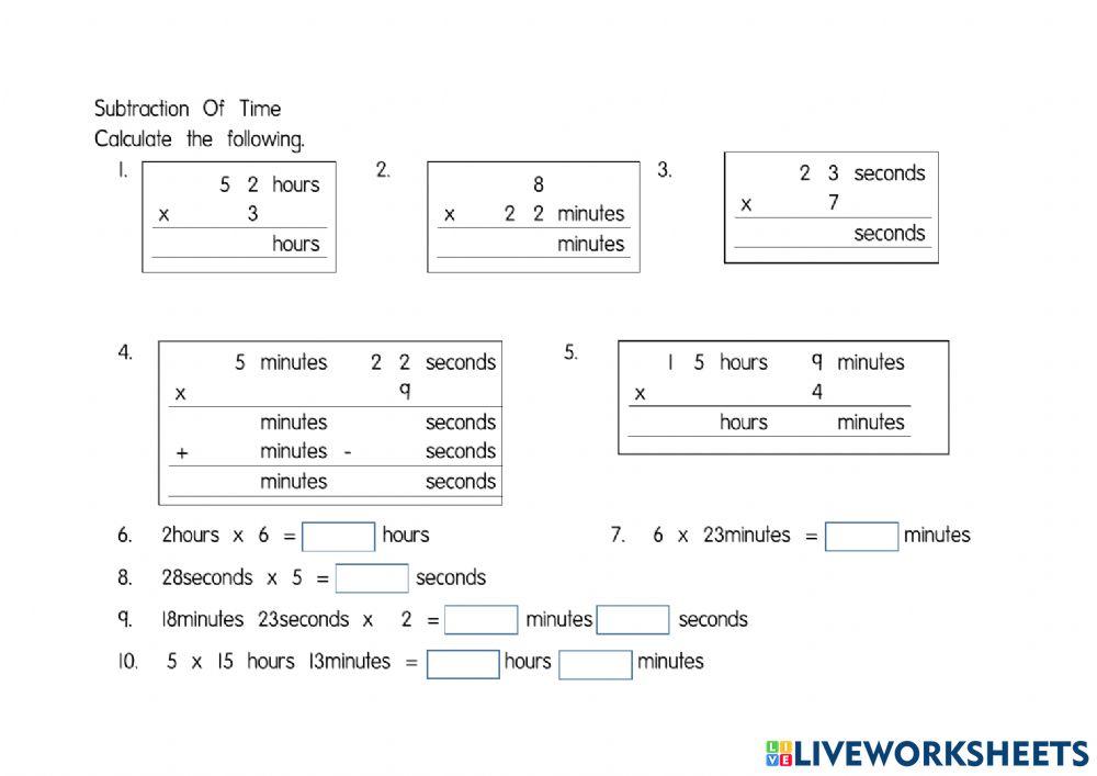 Multiplication of time - YEAR 3 worksheet  