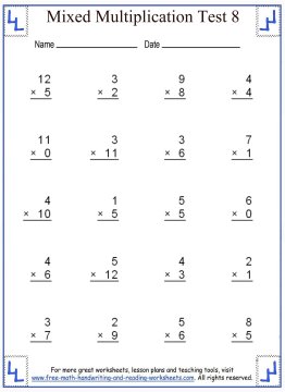 Free Multiplication Worksheets - Mixed Factor Tests