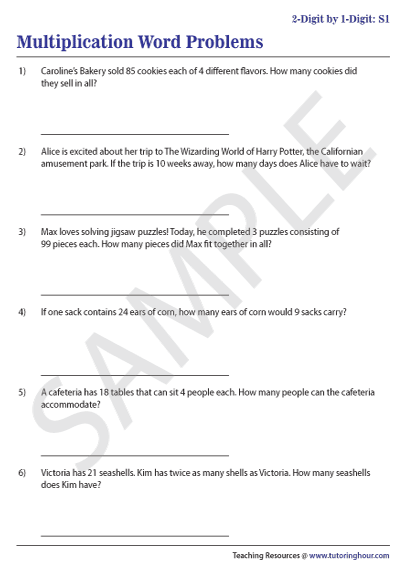 multiplication two digit by one digit worksheet