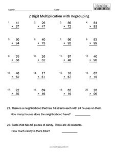 multiplication with regrouping worksheet