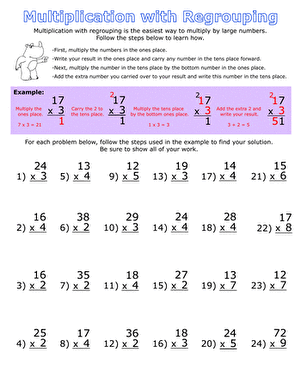 Multiplication with Regrouping | Interactive Worksheet 
