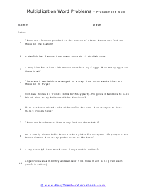Multiplication Word Problems Worksheets