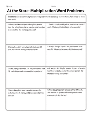 multiplication word problems for third grade