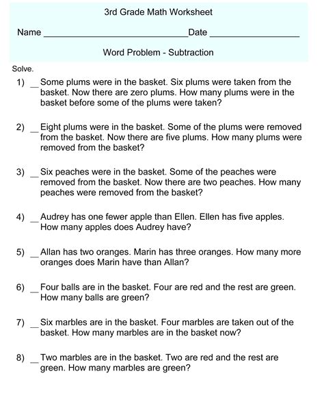 Word Math Problems For 3Rd Graders - Worksheets Library