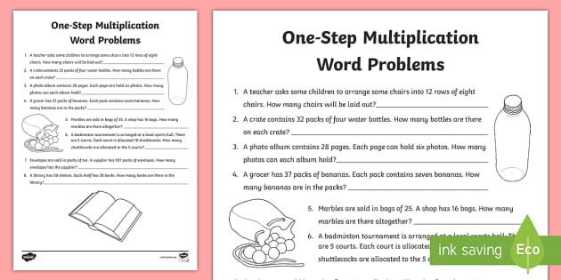 One-Step Multiplication Word Problems Worksheets - Twinkl