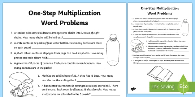 One-Step Multiplication Word Problems Worksheet - Twinkl