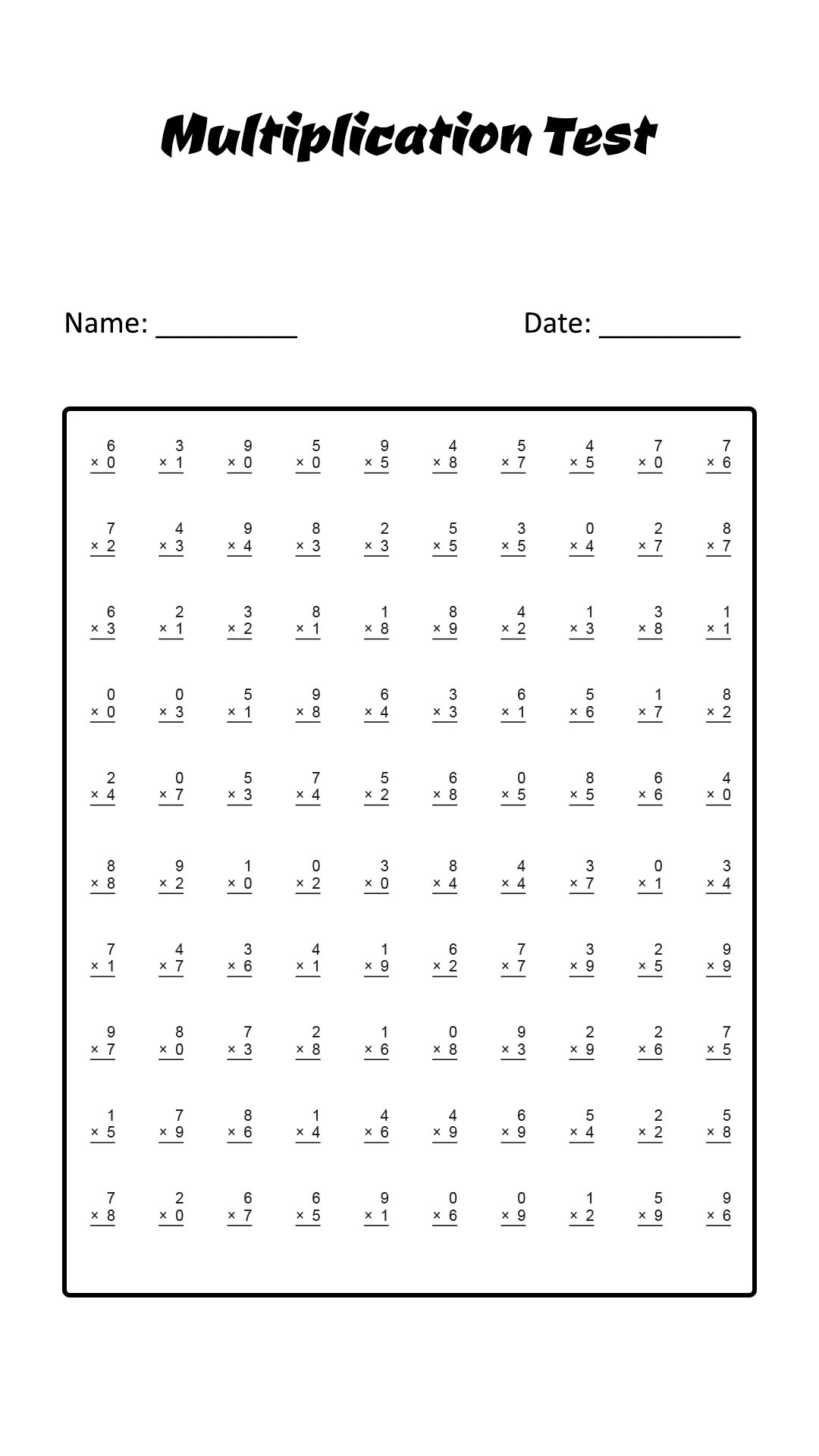 multiplication worksheet 0 1 2 drill