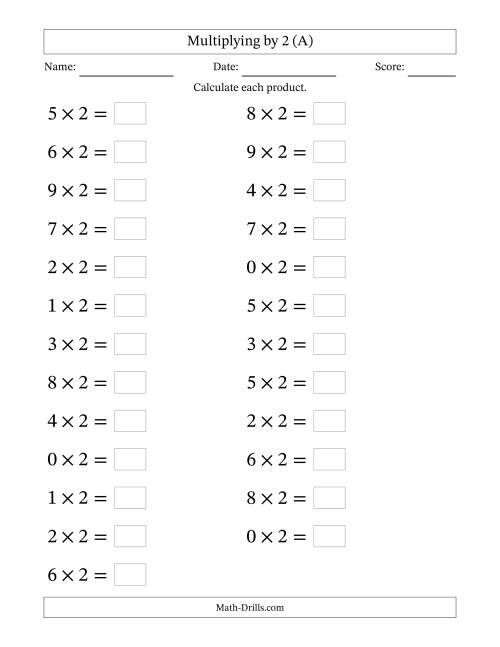 Horizontally Arranged Multiplying (0 to 9) by 2 (25 Questions ...