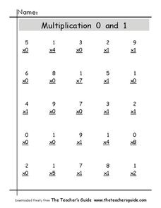 Multiply 0 and 1 Worksheet for 2nd - 3rd Grade | Lesson Planet
