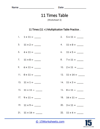 11 Times Tables Worksheets - 15 Worksheets Library