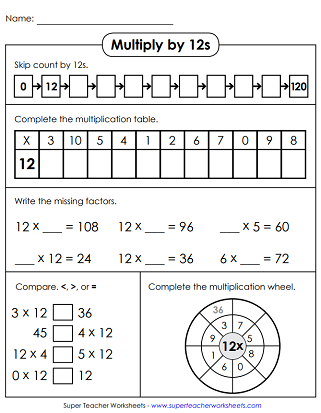 Multiplication by 12s (Worksheets)